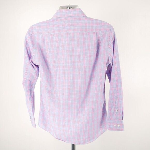 Pronto Uomo Pink‎ Blue Plaid 15.5 32/33 Non Iron Slim Fit Collared Dress Shirt - Picture 5 of 11